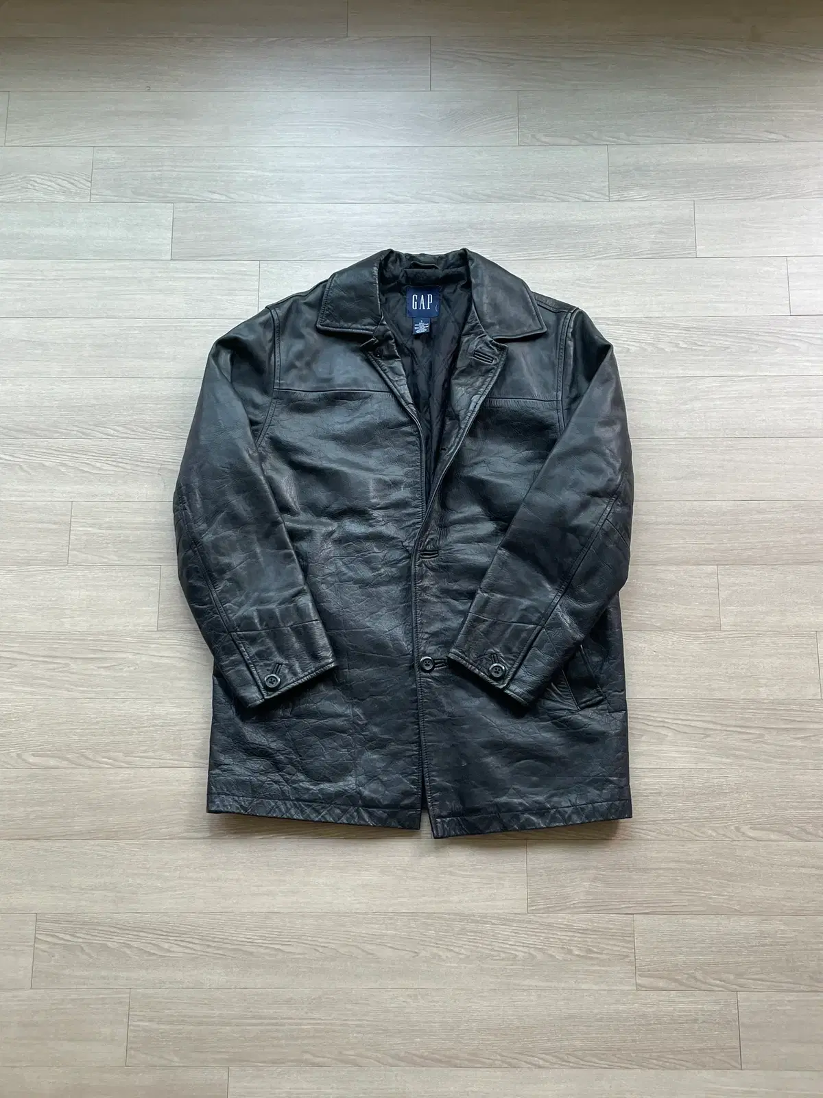 105] Old Gap Leather Car Coat Black (Marked XL) | Bunjang Global